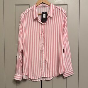 Fashion Nova Playin’ Games Pink Striped Button-Up | Long Sleeve Blouse